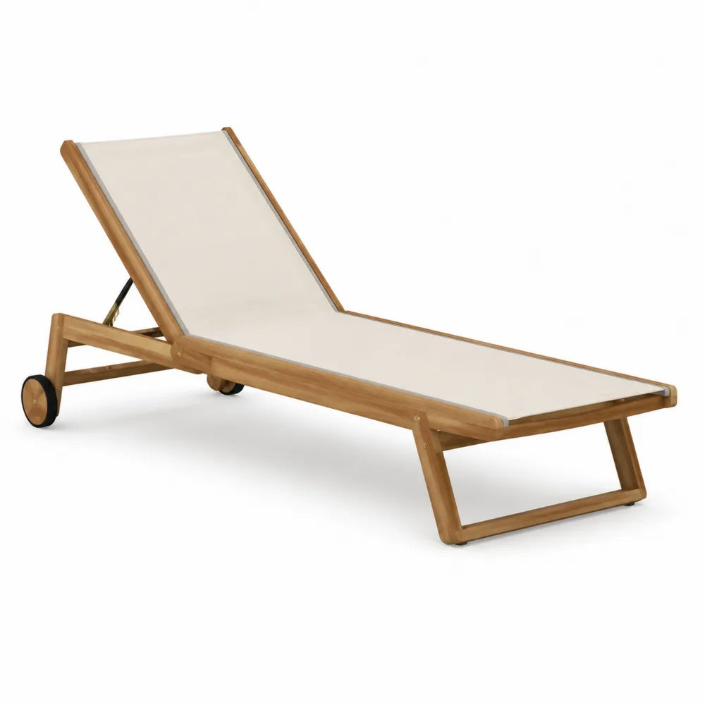 Gartenliege Akazienholz Textilene Bezug Rollen Beige Braun 200 x 70 x 35 cm