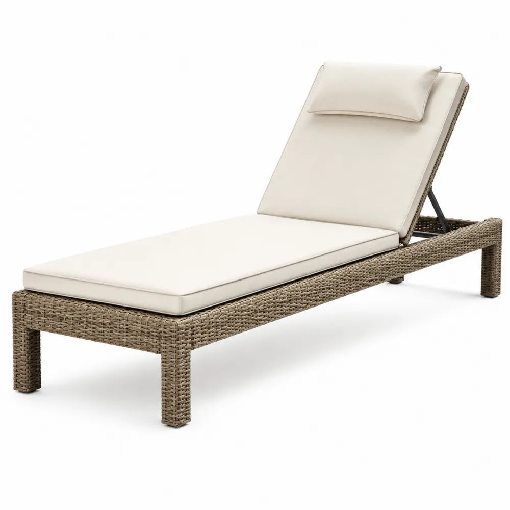 Gartenliege Polyrattan Liege mit verstellbarer Rückenlehne Aluminium Polyesterkissen Beige 200 x 65 x 35 cm