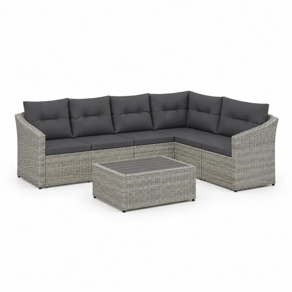 Gartensofa Set 5-teilig 300 x 250 x 70 cm PE Geflecht Aluminiumrahmen Polyesterkissen Grau Anthrazit