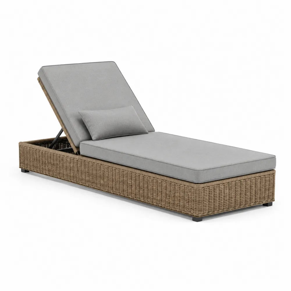 Gartenliege Polyrattan Sonnenliege mit verstellbarer Rückenlehne Aluminium Grau Beige 200 x 70 x 35 cm