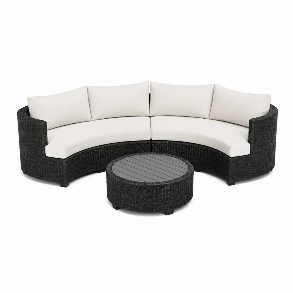 Garten Lounge Set Rundes Ecksofa PE Geflecht Aluminium mit Couchtisch Schwarz Weiß 300 x 180 x 75 cm