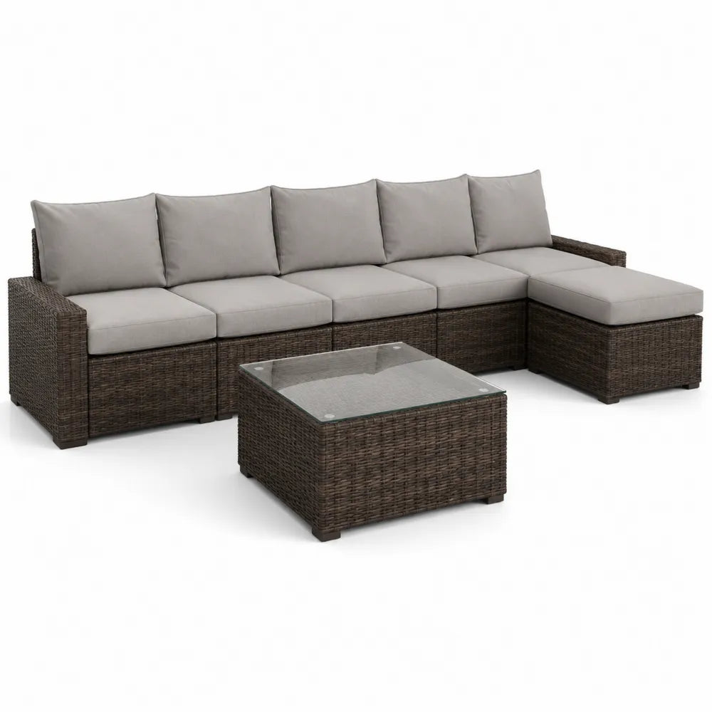 Gartensofa Set 4-teilig 280 x 220 x 70 cm PE Geflecht Aluminiumrahmen Polyesterkissen Grau