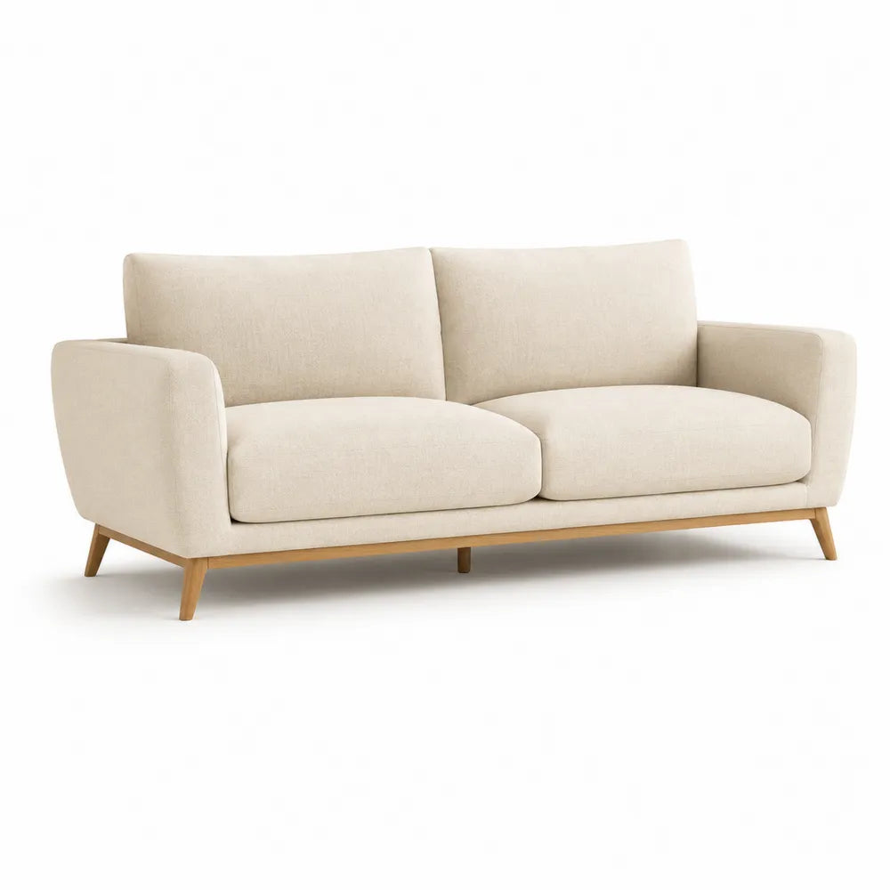 Sofa 3 Sitzer 230x90x85 cm Polyestergewebe Holzbeine Polstersofa Creme