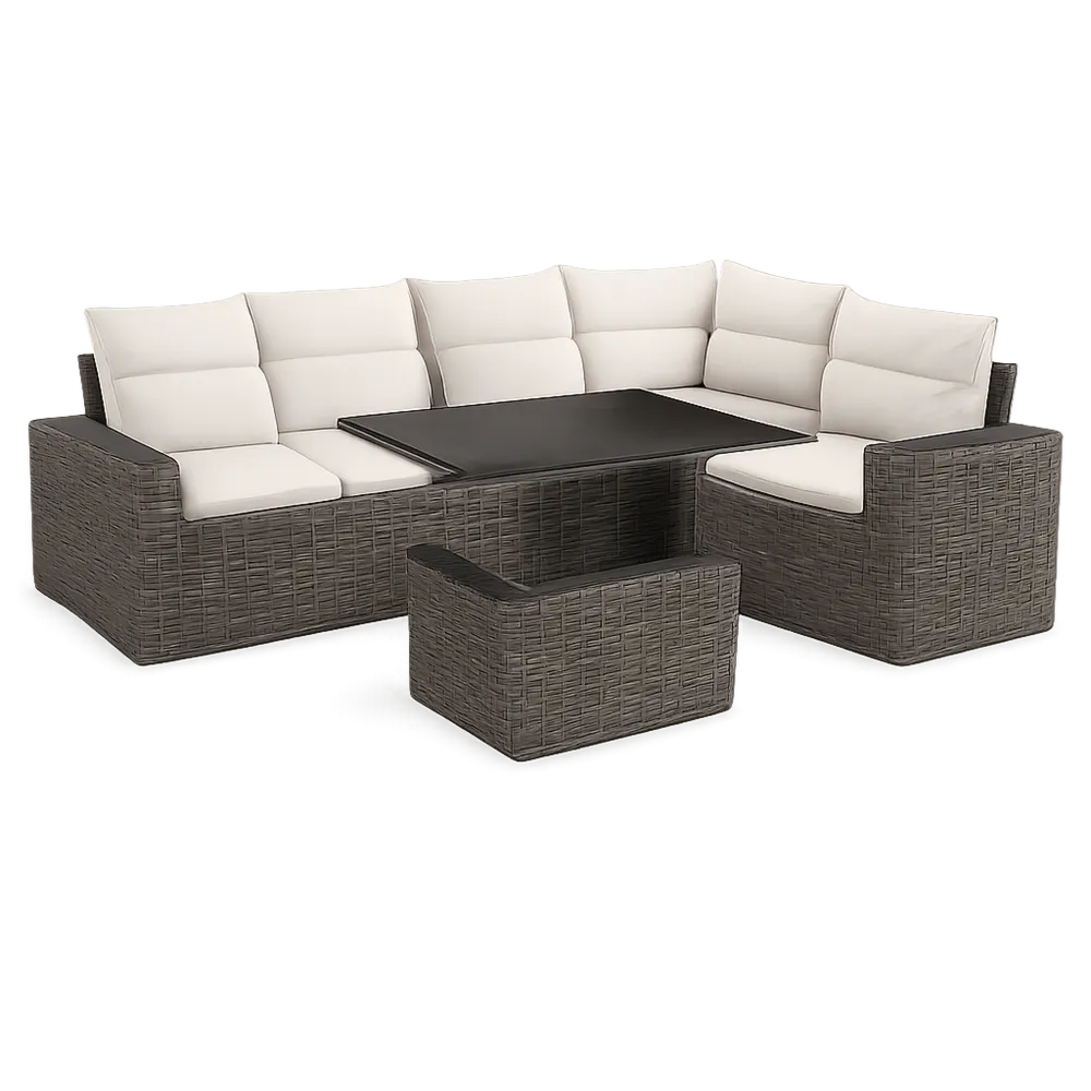 Gartensofa Set 4-teilig Polyrattan PE Geflecht Aluminiumrahmen Polyester Kissen Grau 300 x 250 x 70 cm