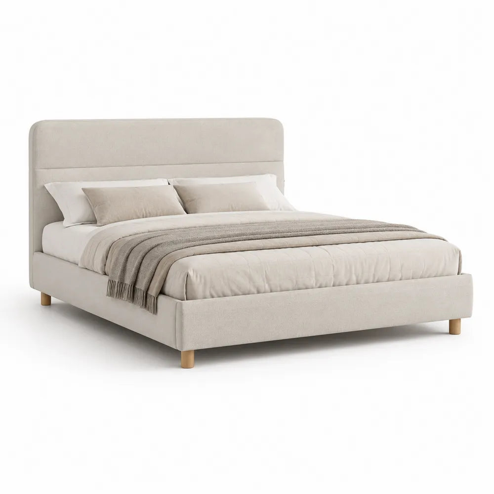 Polsterbett 180 x 200 cm Doppelbett Stoffbezug Gepolstertes Kopfteil Beige Rechteckig