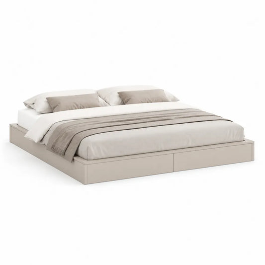 Polsterbett Doppelbett mit Bettkasten MDF Rahmen Stoffbezug Beige 180 x 200 cm