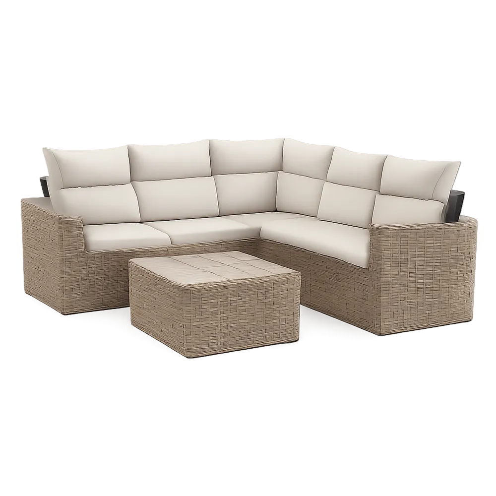 Gartensofa Ecksofa Lounge Set PE Geflecht Aluminium mit Couchtisch Beige 280 x 220 x 70 cm