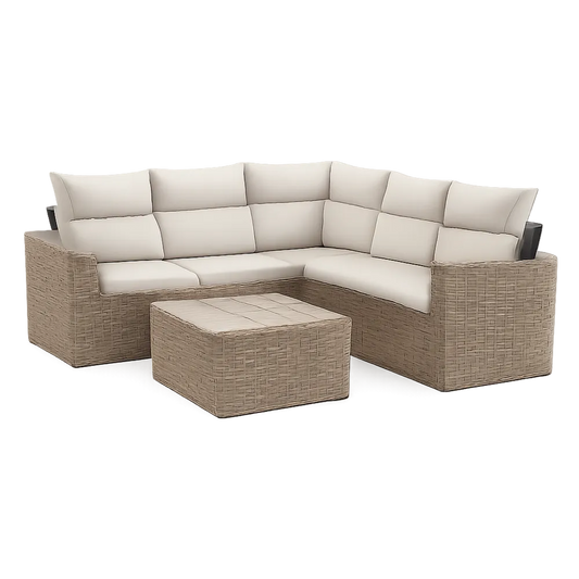 Gartensofa Ecksofa Lounge Set PE Geflecht Aluminium mit Couchtisch Beige 280 x 220 x 70 cm