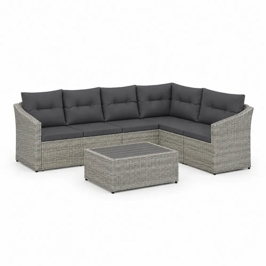 Gartensofa Set 5-teilig 300 x 250 x 70 cm PE Geflecht Aluminiumrahmen Polyesterkissen Grau Anthrazit