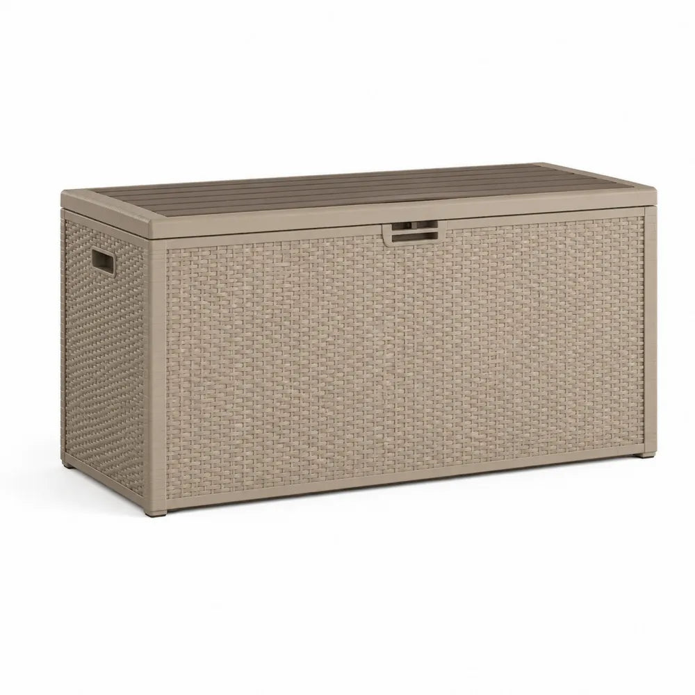 Gartenbox Aufbewahrungsbox Kunststoff Rattanoptik Beige 120 x 50 x 60 cm