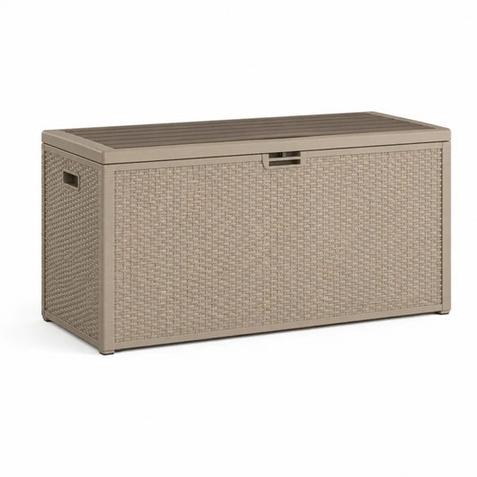 Gartenbox Aufbewahrungsbox Kunststoff Rattanoptik Beige 120 x 50 x 60 cm