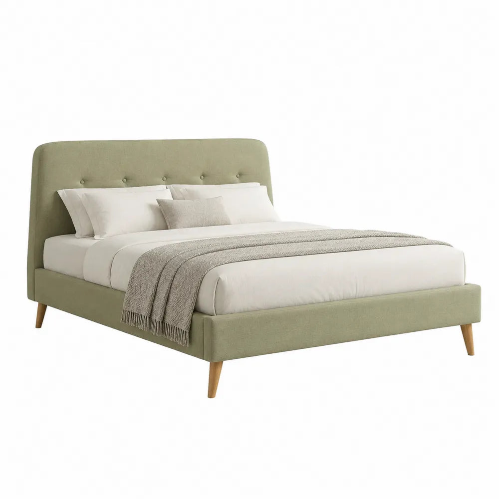 Polsterbett Doppelbett Polyesterbezug Grün gepolstertes Kopfteil 180 x 200 cm