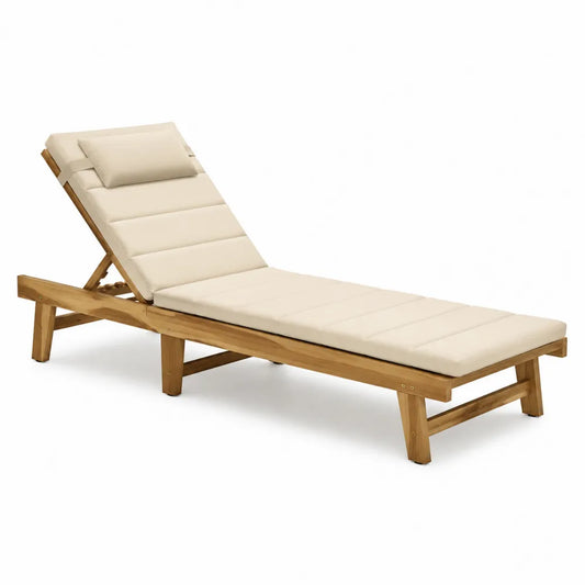 Gartenliege Sonnenliege Akazienholz Polyesterbezug Beige Natur 200 x 70 x 35 cm