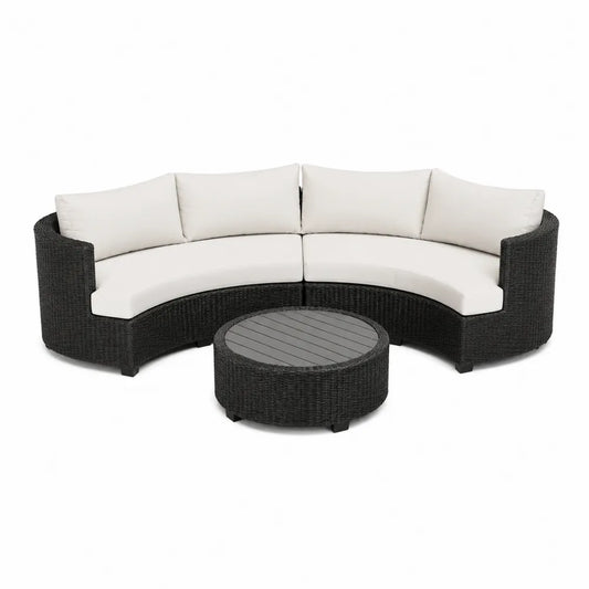 Garten Lounge Set Rundes Ecksofa PE Geflecht Aluminium mit Couchtisch Schwarz Weiß 300 x 180 x 75 cm