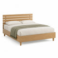Bett Doppelbett 180 x 200 cm MDF Eichefarben mit Lamellenkopfteil und Holzfüßen