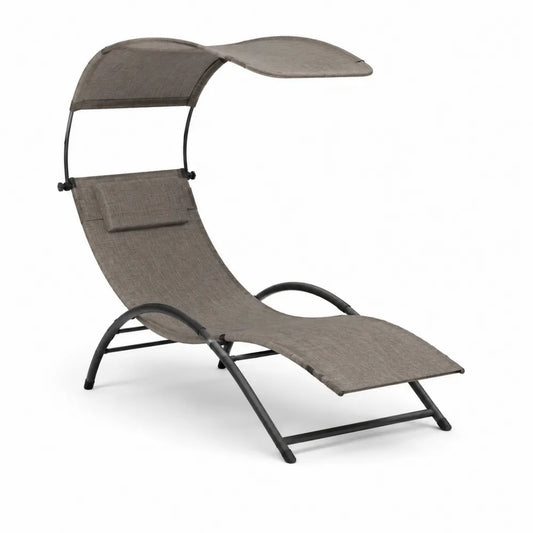 Gartenliege Sonnenliege mit Sonnendach 190 x 60 x 85 cm Stahlrahmen Textilene Bezug Grau Schwarz