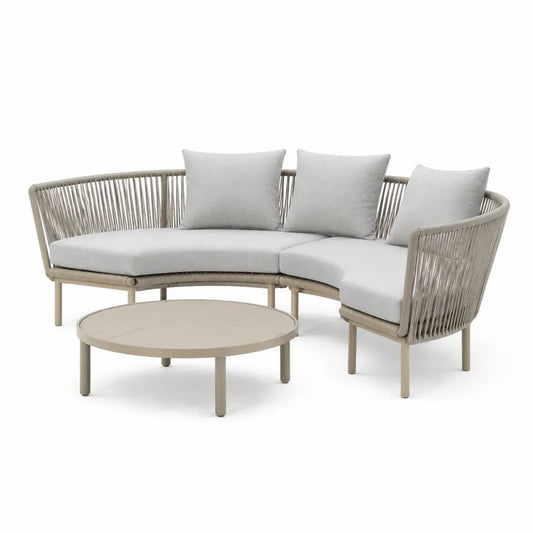 Garten Lounge Set Ecksofa mit Couchtisch Poly Rattan Aluminium Beige Hellgrau 260 x 200 x 75 cm