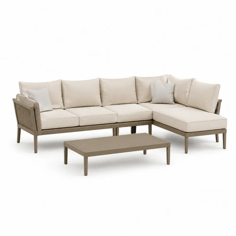 Gartensofa Set 4-teilig Aluminiumrahmen Polyester Kissen Ecksofa Beige 280 x 220 x 75 cm