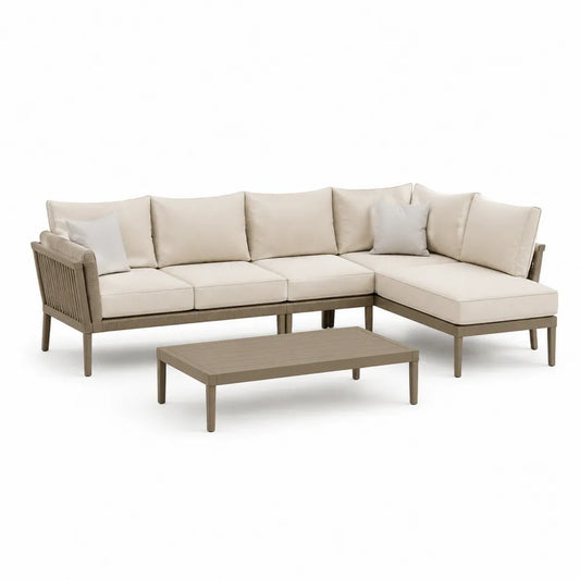 Gartensofa Set 4-teilig Aluminiumrahmen Polyester Kissen Ecksofa Beige 280 x 220 x 75 cm