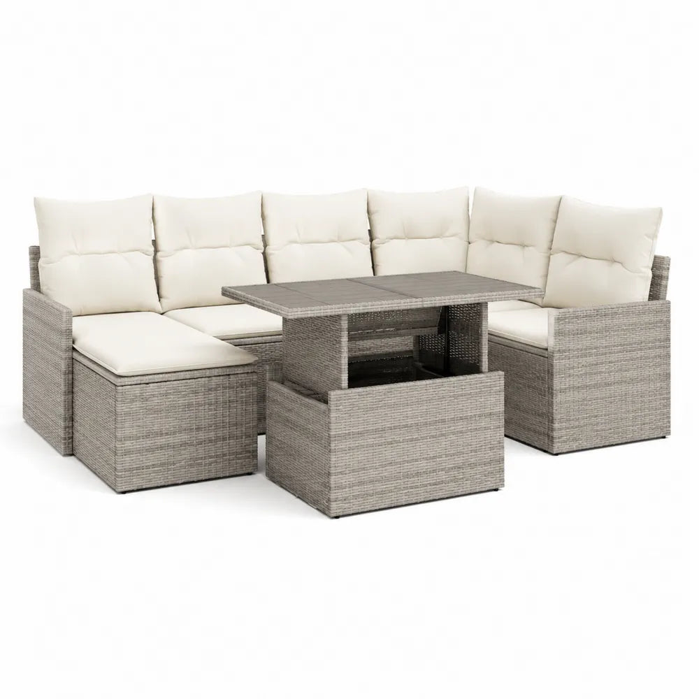 Garten Lounge Set Ecksofa mit Tisch PE Geflecht Aluminium Grau Beige 300 x 220 x 70 cm