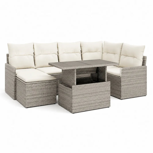 Garten Lounge Set Ecksofa mit Tisch PE Geflecht Aluminium Grau Beige 300 x 220 x 70 cm