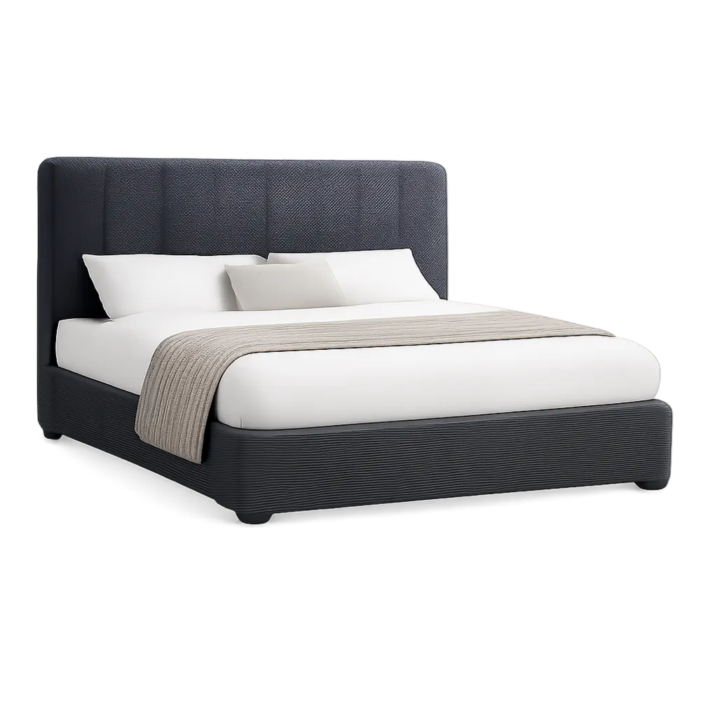 Polsterbett Doppelbett 180 x 200 cm Stoffbezug Anthrazit mit gepolstertem Kopfteil und strukturiertem Bettrahmen