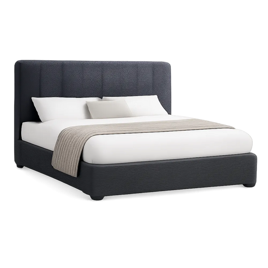 Polsterbett Doppelbett 180 x 200 cm Stoffbezug Anthrazit mit gepolstertem Kopfteil und strukturiertem Bettrahmen