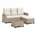 Gartensofa Set 3-teilig Polyrattan PE Geflecht Aluminiumrahmen Polyester Kissen Beige 240 x 180 x 75 cm