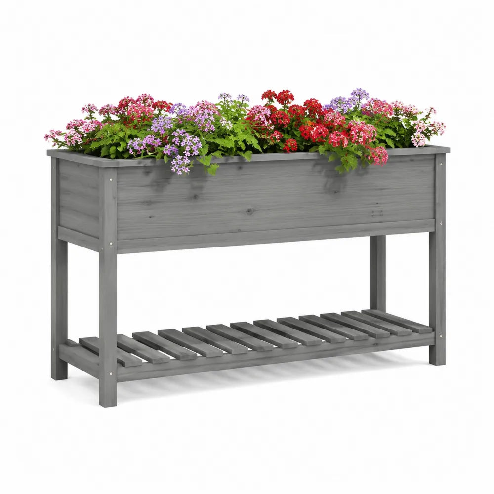 Hochbeet Pflanzkasten mit Ablagefläche 100 x 40 x 80 cm Akazienholz Grau