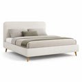 Polsterbett Doppelbett 180 x 200 cm MDF Weiß mit gepolstertem Kopfteil
