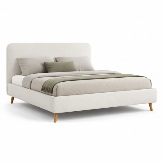 Polsterbett Doppelbett 180 x 200 cm MDF Weiß mit gepolstertem Kopfteil