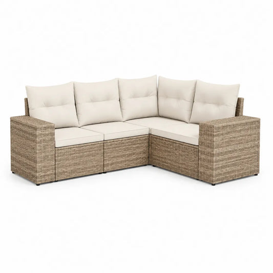 Garten Lounge Set Ecksofa Poly Rattan Aluminium Sitzkissen Beige 280 x 200 x 70 cm