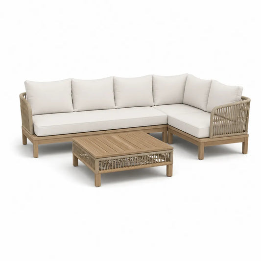 Gartensofa Set 3-teilig Aluminiumrahmen Akazienholz Polyester Kissen Beige Natur 260 x 180 x 75 cm
