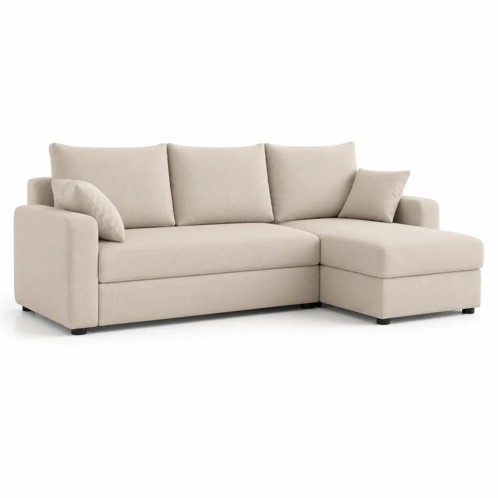 Ecksofa L Form Sofa mit Ottomane 280x160x85 cm Polyesterbezug Beige