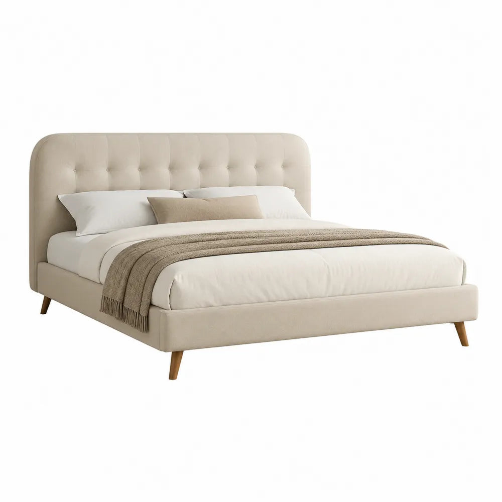 Polsterbett Doppelbett 180 x 200 cm MDF Beige mit gepolstertem Kopfteil