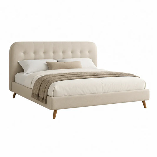 Polsterbett Doppelbett 180 x 200 cm MDF Beige mit gepolstertem Kopfteil