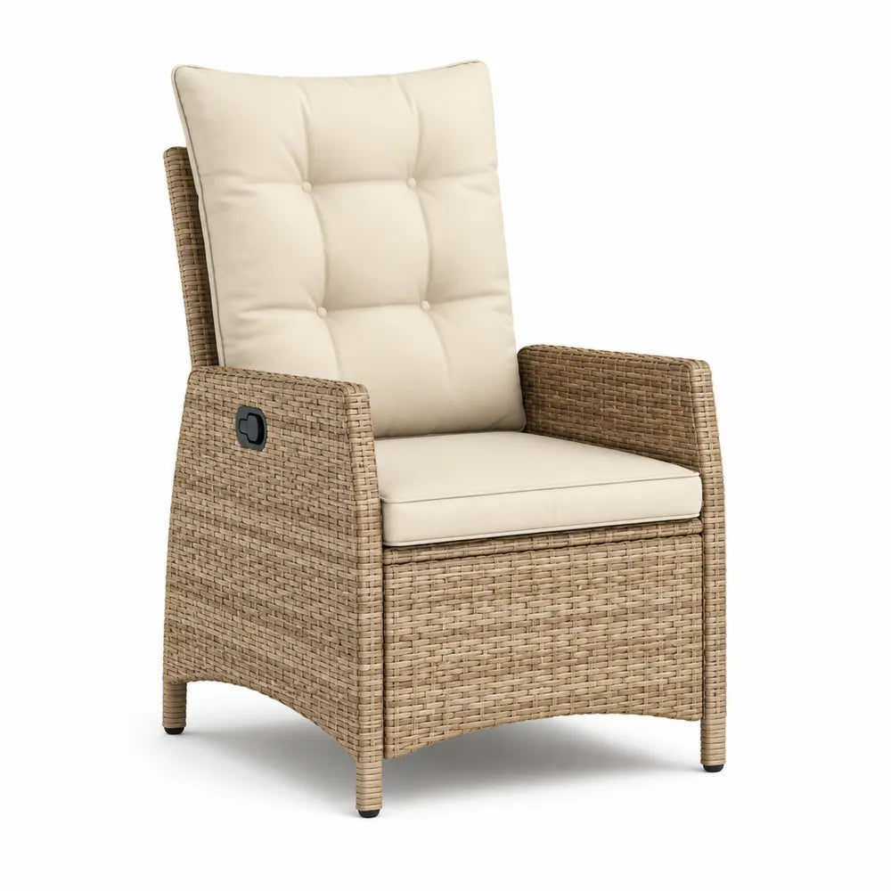 Garten Relaxsessel Polyrattan mit verstellbarer Rückenlehne Aluminium Beige 75 x 80 x 100 cm