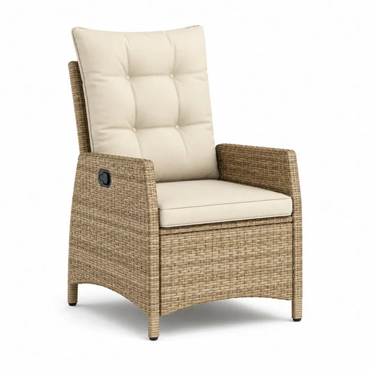 Garten Relaxsessel Polyrattan mit verstellbarer Rückenlehne Aluminium Beige 75 x 80 x 100 cm