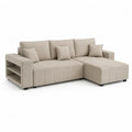 Ecksofa L Form Sofa mit Ottomane 280x160x85 cm Polyesterbezug Creme Beige mit Ablagefach