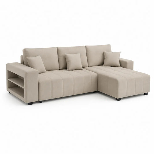 Ecksofa L Form Sofa mit Ottomane 280x160x85 cm Polyesterbezug Creme Beige mit Ablagefach