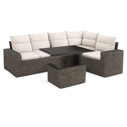 Gartensofa Set 4-teilig Polyrattan PE Geflecht Aluminiumrahmen Polyester Kissen Grau 300 x 250 x 70 cm