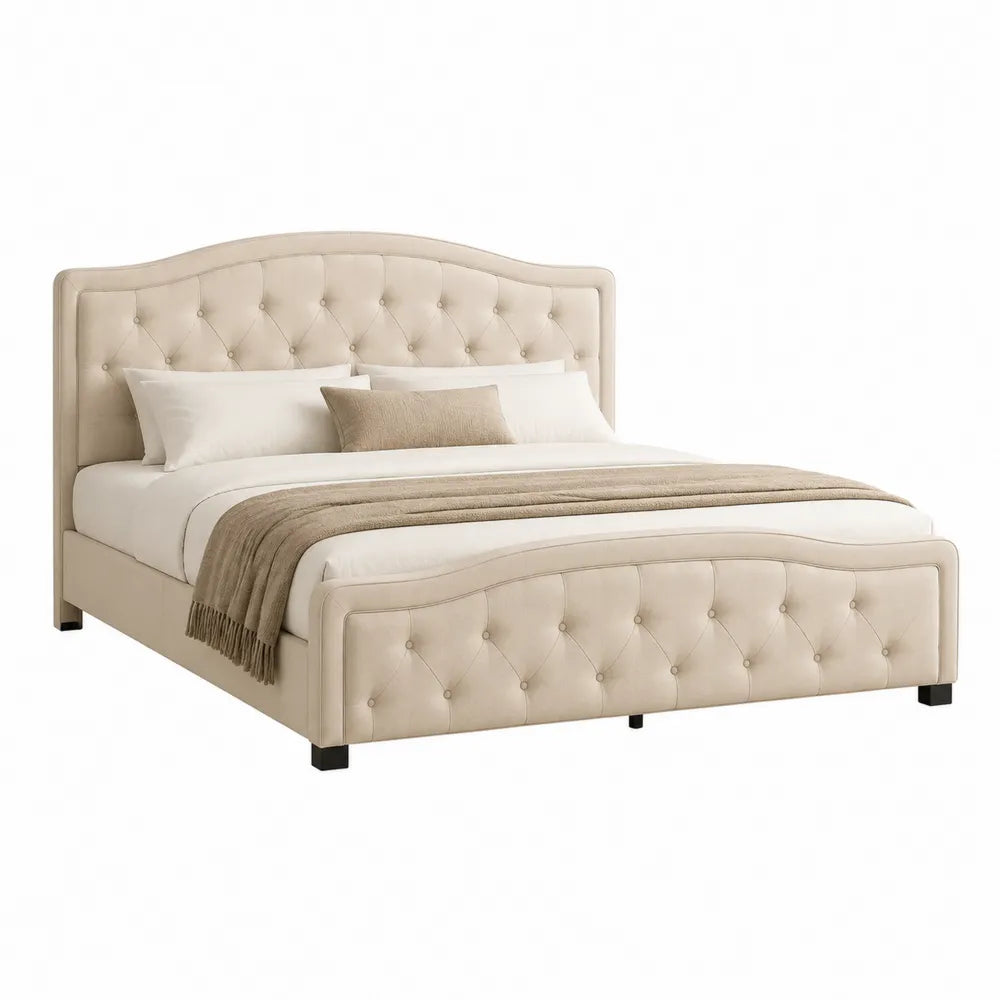 Polsterbett Doppelbett 180x200 cm MDF Holzwerkstoff gepolstertes Kopfteil Fußteil Beige