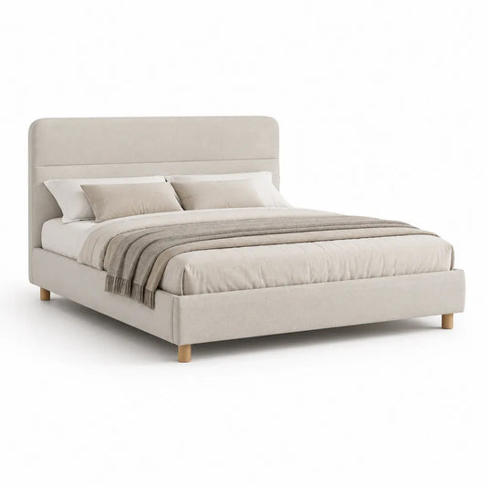 Polsterbett 180 x 200 cm Doppelbett Stoffbezug Gepolstertes Kopfteil Beige Rechteckig